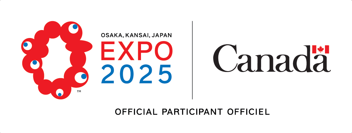 Logo composed of a red circle with eyes. Expo is written on top of 2025. On the right, the word ‘Canada’ is written with a small flag with a maple leaf above the last ‘a’. Text below reads Official participant officiel